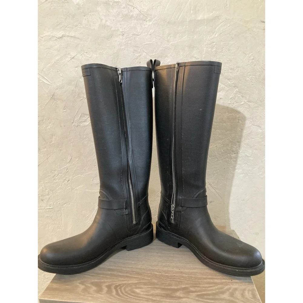 Rag and Bone Moto Tall Rain Boots Black Womens Size 38 Rubber
